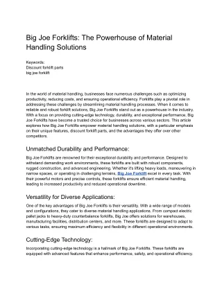 Big Joe Forklifts_ The Powerhouse of Material Handling Solutions