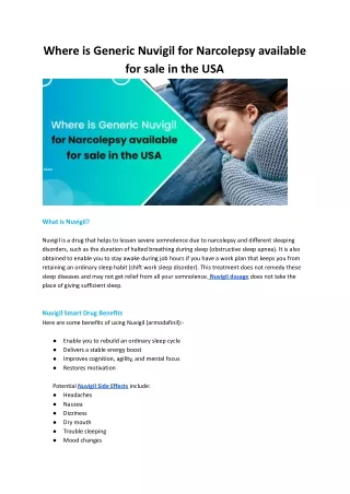 Where is Generic Nuvigil for Narcolepsy available for sale in the USA--