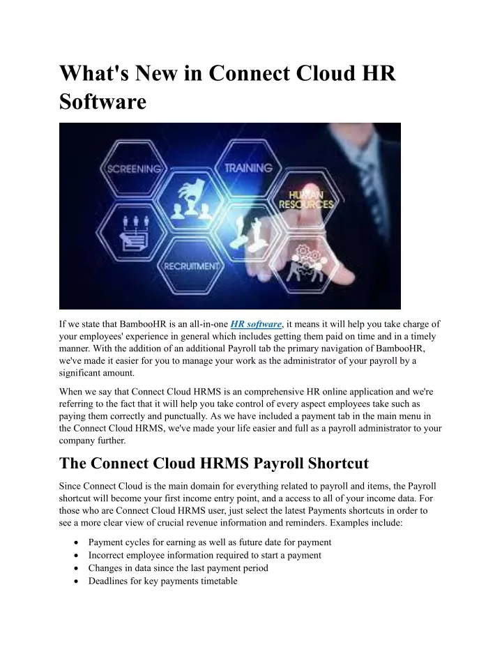 what s new in connect cloud hr software