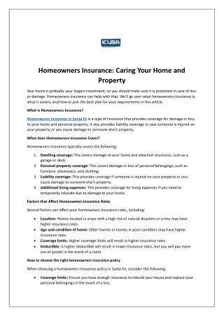 Homeowners Insurance: Caring Your Home and Property