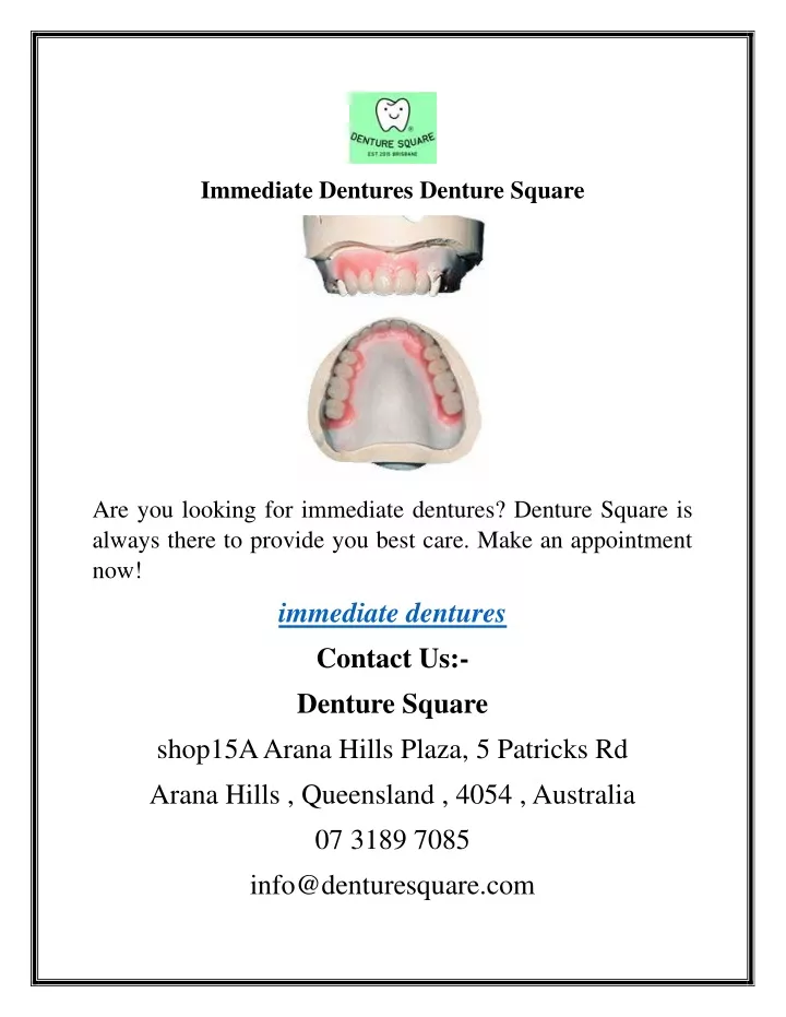 immediate dentures denture square