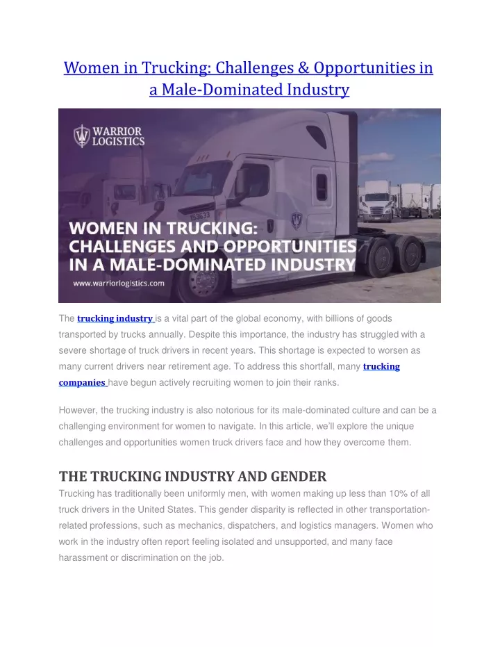 women in trucking challenges opportunities