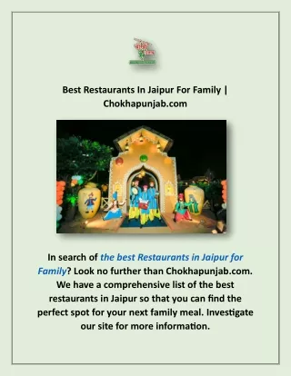 Best Restaurants In Jaipur For Family | Chokhapunjab.com