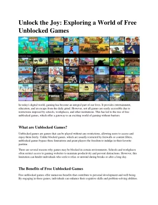 Unlock the Joy - Exploring a World of Free Unblocked Games