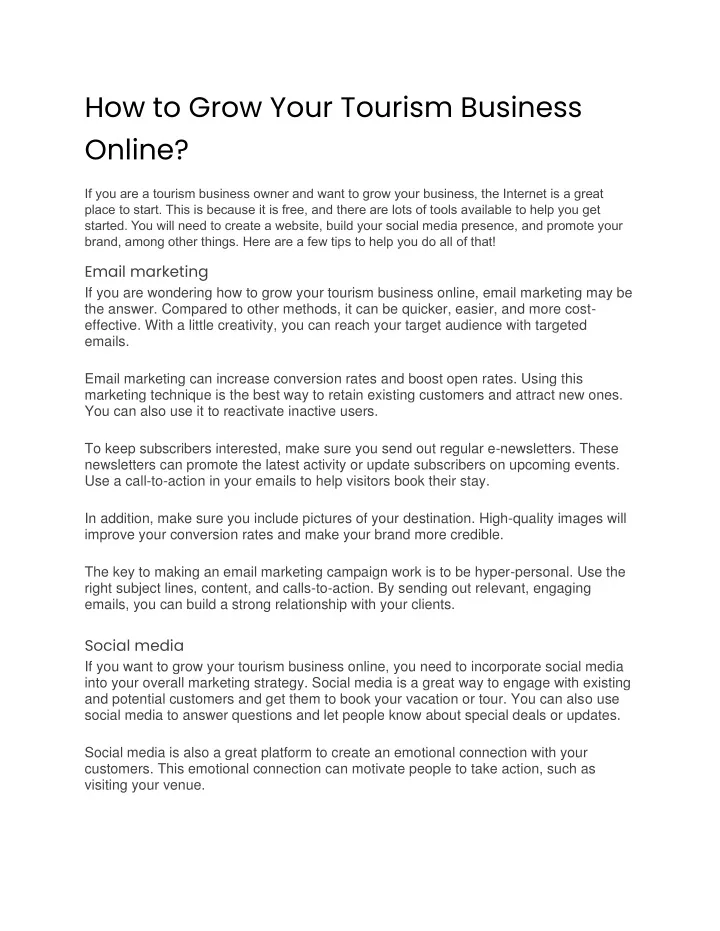 how to grow your tourism business online
