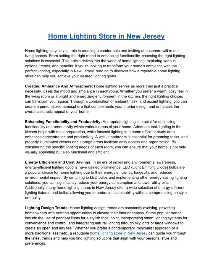 home lighting store in new jersey