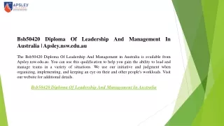 Bsb50420 Diploma Of Leadership And Management In Australia  Apsley.nsw.edu.au