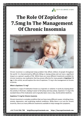 The Role Of Zopiclone 7.5 mg In The Management of Chronic Insomnia