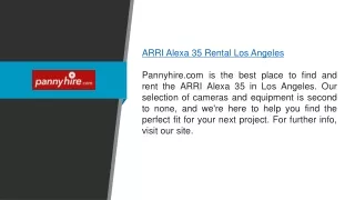 arri alexa 35 rental los angeles pannyhire