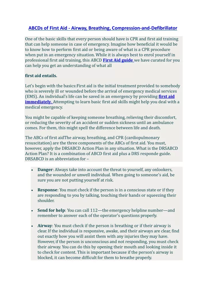 abcds of first aid airway breathing compression