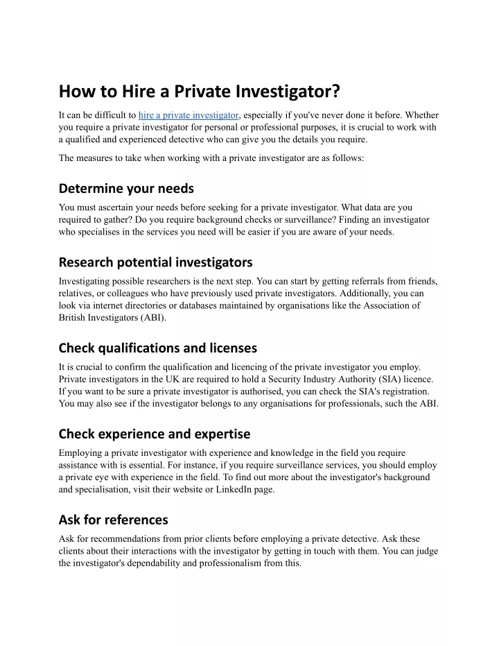 how to hire a private investigator