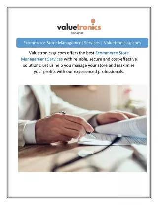 Ecommerce Store Management Services  Valuetronicssg.com