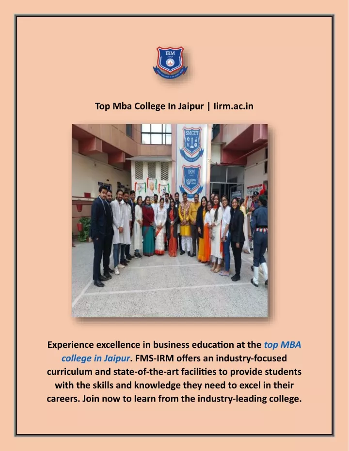 top mba college in jaipur iirm ac in