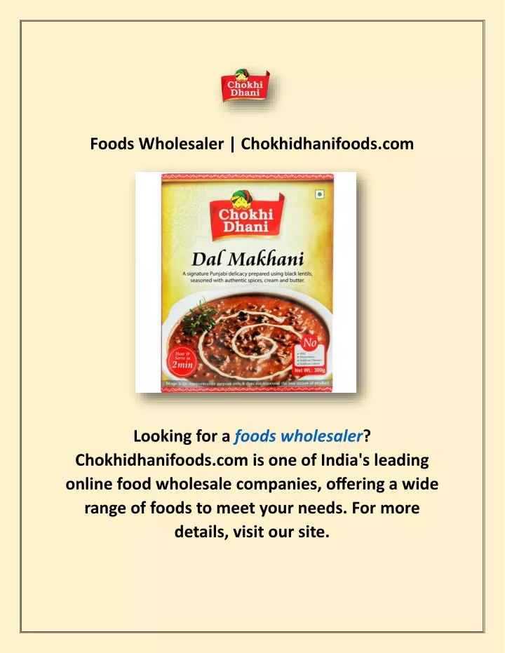foods wholesaler chokhidhanifoods com