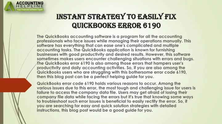 instant strategy to easily fix quickbooks error 6190
