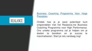 Zakencoachingsprogramma voor high performance  Realance.me