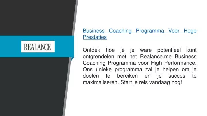 business coaching programma voor hoge prestaties