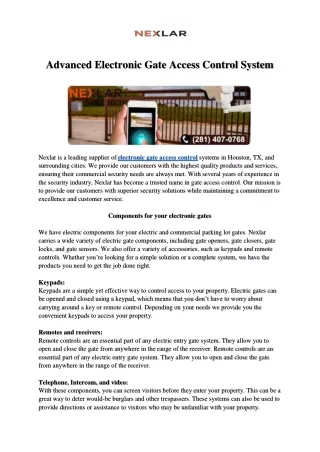 Advanced Electronic Gate Access Control System