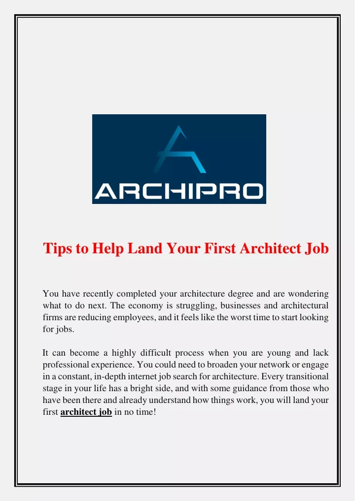 tips to help land your first architect