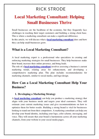 Local Marketing Consultant Helping Small Businesses Thrive