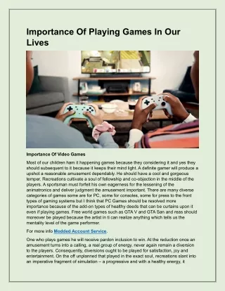 importance of playing games in our lives