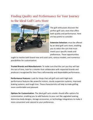 Finding Quality and Performance for Your Journey to the Ideal Golf Carts Store(ktsigroup PDF)16MAY2023