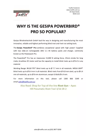 WHY IS THE GESIPA POWERBIRD® PRO SO POPULAR