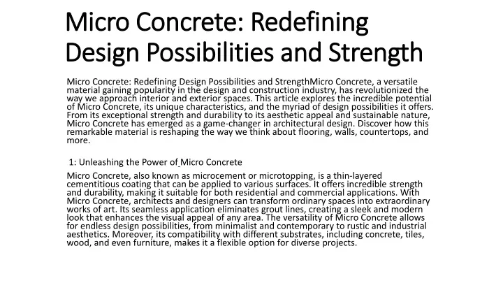 micro concrete redefining design possibilities and strength