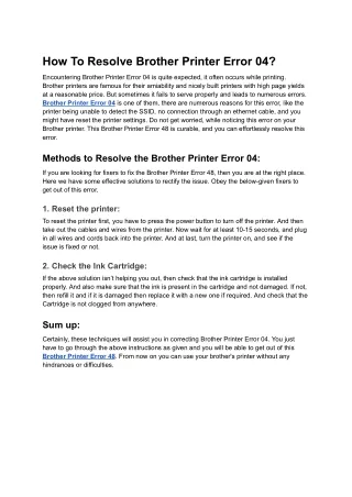 Brother Printer Error 04 Issue | Fix This Problem