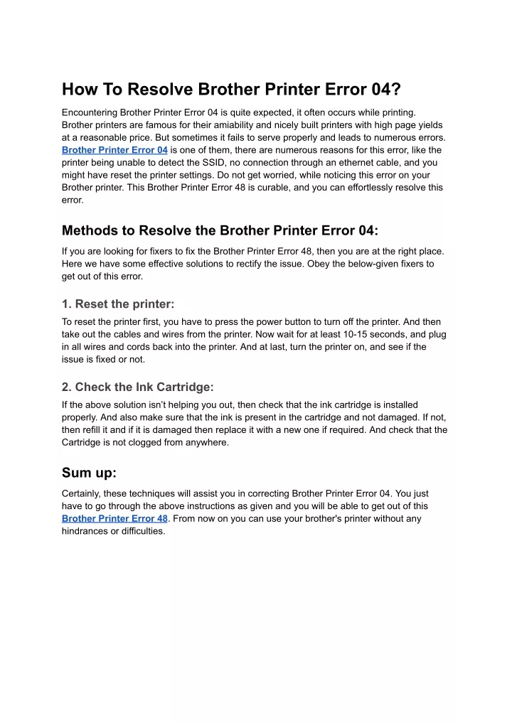 how to resolve brother printer error 04