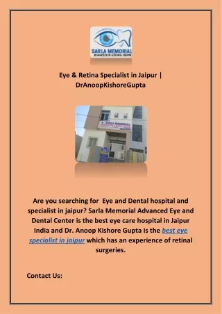 Eye & Retina Specialist in Jaipur | DrAnoopKishoreGupta