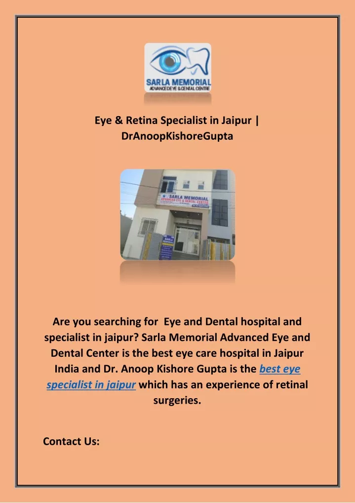 eye retina specialist in jaipur