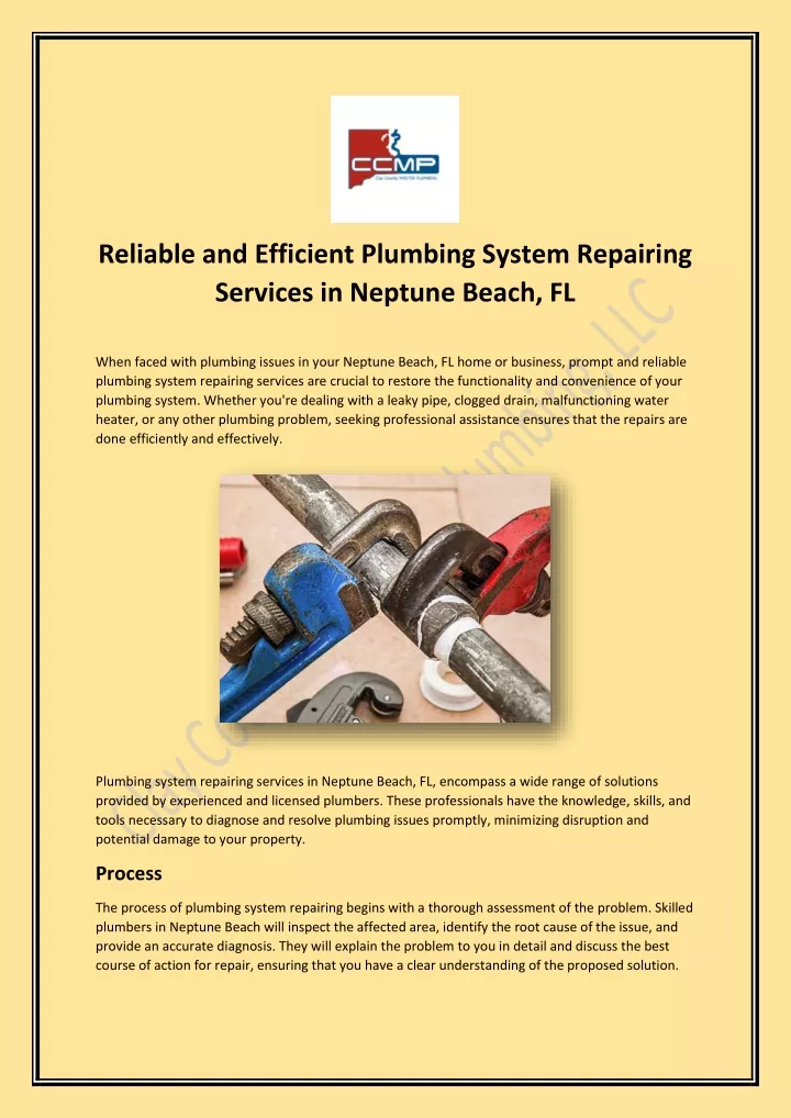 reliable and efficient plumbing system repairing