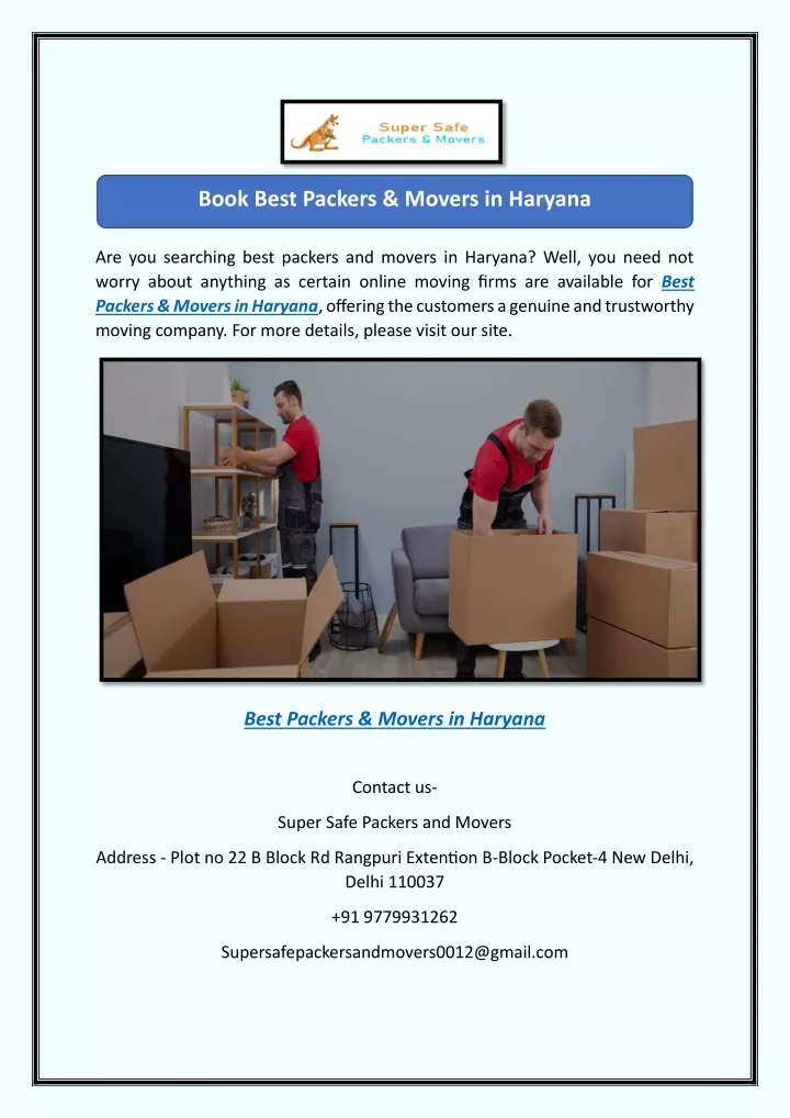 book best packers movers in haryana