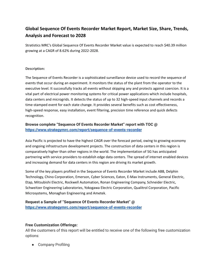 global sequence of events recorder market report