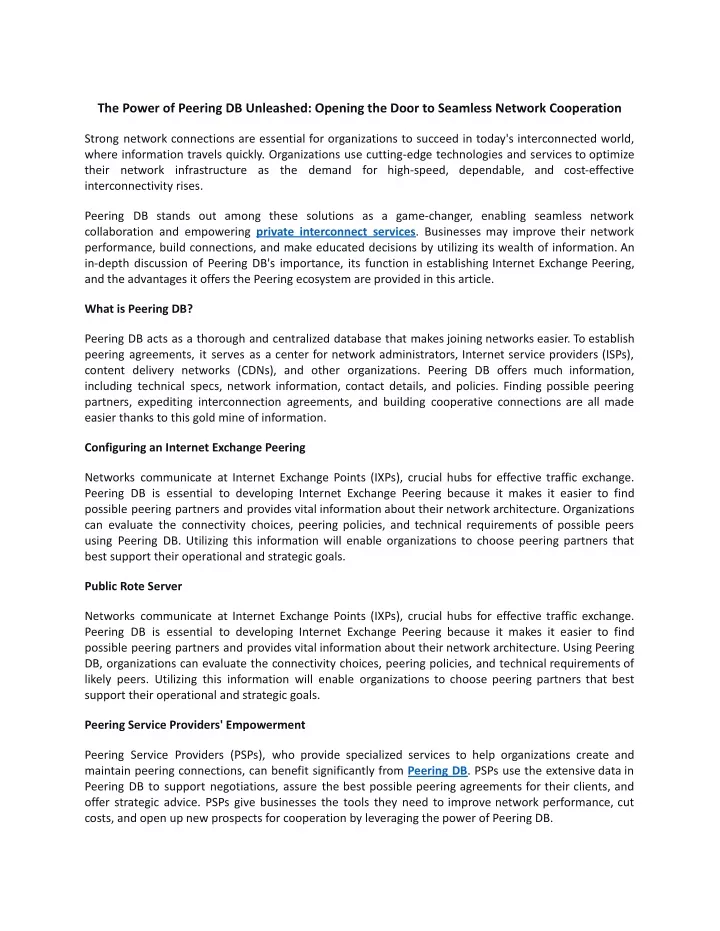 PPT - The Power of Peering DB Unleashed Opening the Door to Seamless  Network Cooperation.docx PowerPoint Presentation - ID:12175656