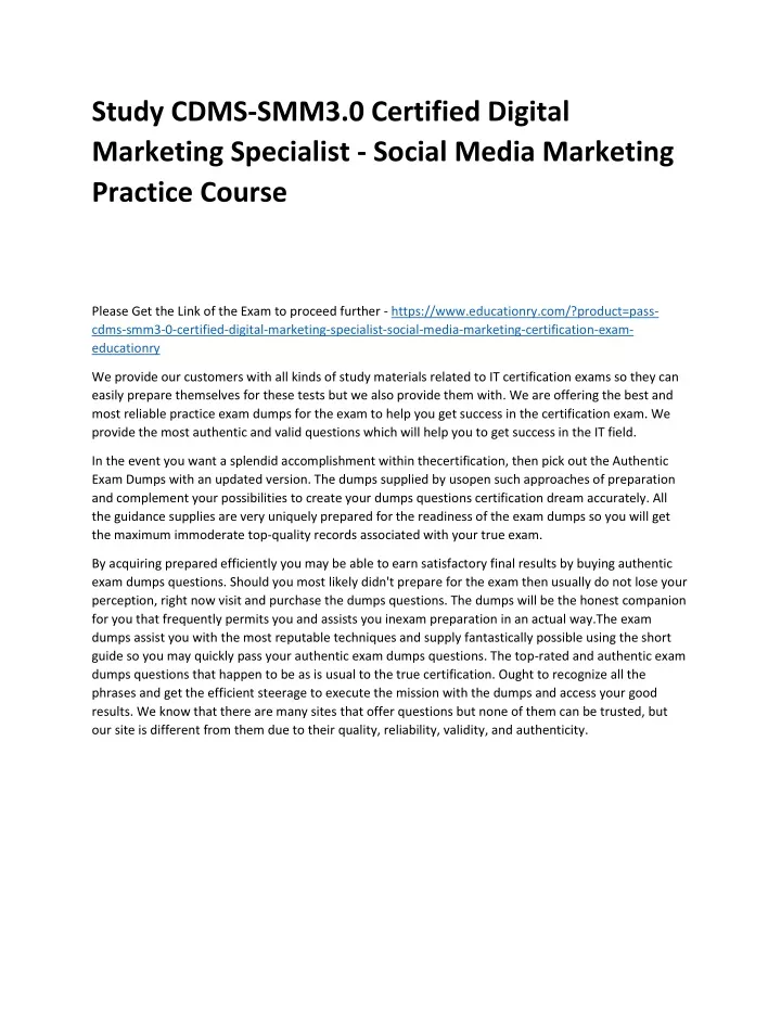 study cdms smm3 0 certified digital marketing