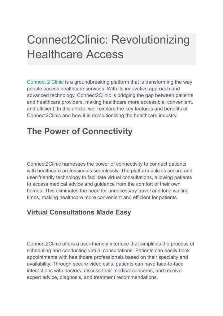 connect2clinic revolutionizing healthcare access