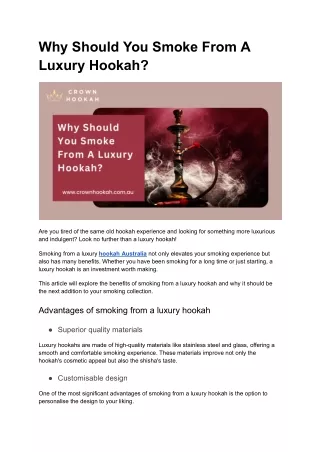 Why Should You Smoke From A Luxury Hookah