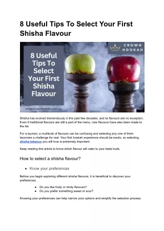 8 Useful Tips To Select Your First Shisha Flavour