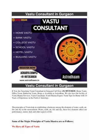 Vastu Consultant in Gurgaon  91-9873530830