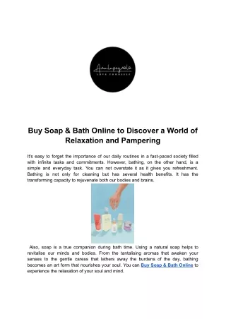 Buy Soap & Bath Online to Discover a World of Relaxation and Pampering