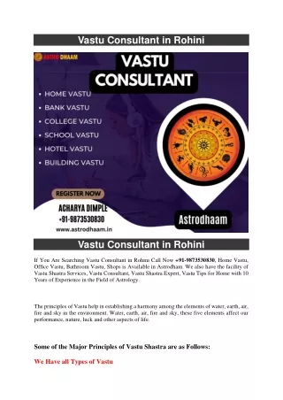 Vastu Consultant in Rohini  91-9873530830