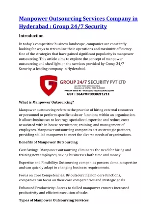 Manpower Outsourcing Services Company in Hyderabad - Group 247 Security