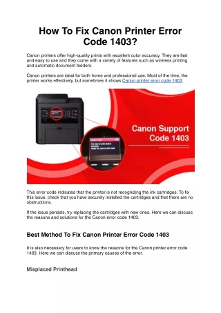How To Fix Canon Printer Error Code 1403