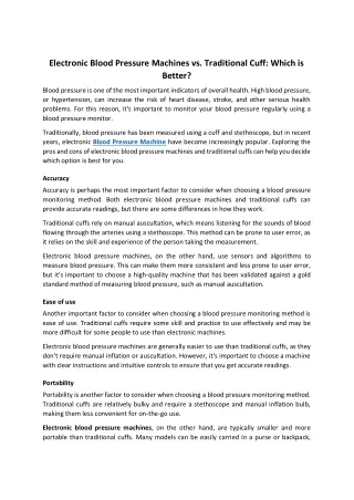 Electronic Blood Pressure Machines vs. Traditional Cuff_ Which is Better_