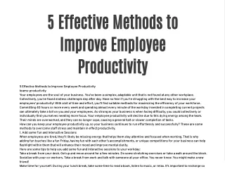 5 Effective Methods to Improve Employee Productivity
