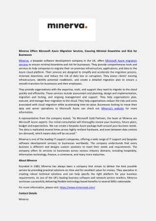 minerva offers microsoft azure migration services