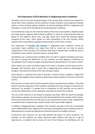 The Importance of ECG Machines in Diagnosing Heart Conditions