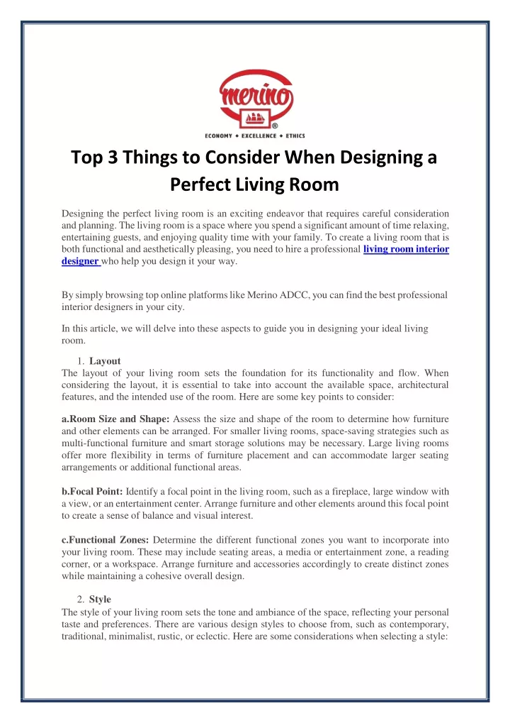 top 3 things to consider when designing a perfect living room